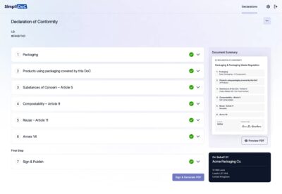 SimpliDOC software for PPWR Declaration of Conformity documentation